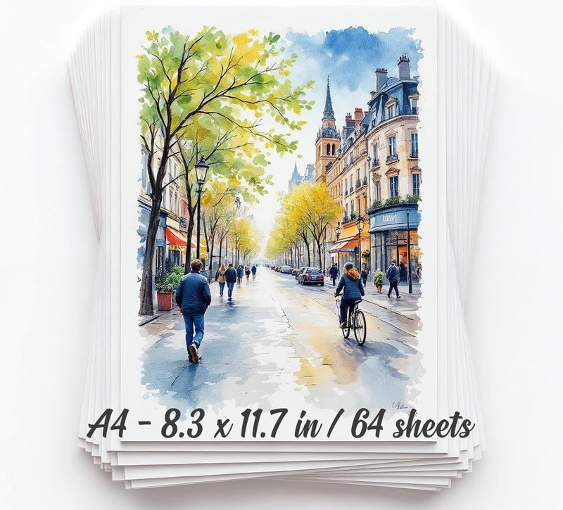 Zeno دفتر ورق مائي 64 ورقة - A4 8.3"x11.7" - ورق مائي 140 رطل/300 جرام - 100% لب قطن - مستلزمات فنية للأطفال والبالغين - للرسم، رسم الفنان، حامل، رسم حر - Image 1